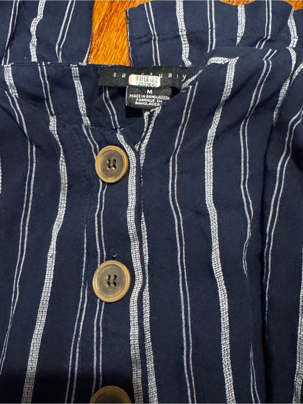 Sanctuary Navy Blue Striped Button-Front Cropped Wide Leg Jumpsuit - Picture 3 of 3